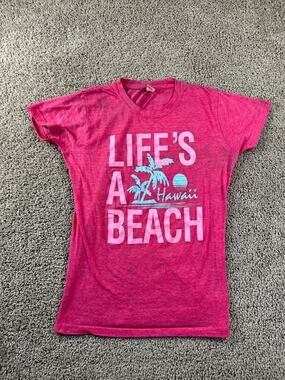 Island Girls Shirt Girls Extra Large Pink Blue Life Is A Beach Hawaii Kids FLAW
